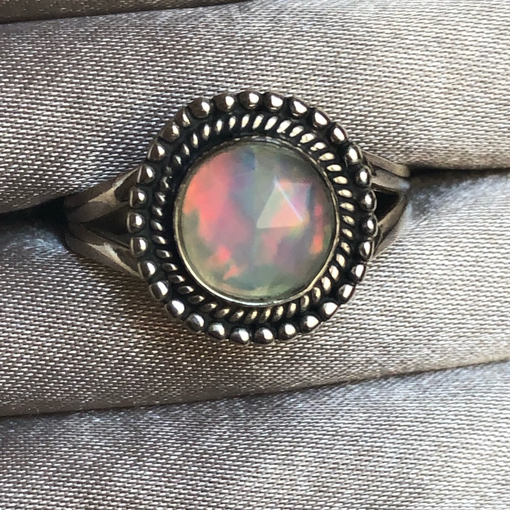Sterling silver and genuine Ethiopian opal ring size 8.25